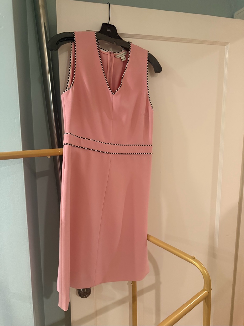 Diane Von Furstenberg Pink V-Neck Midi Sheath with Contrast Trim